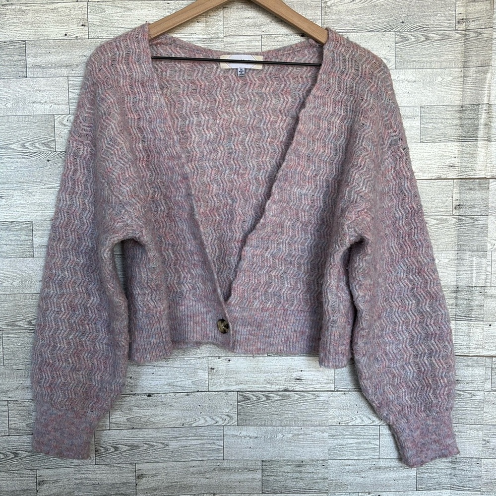 Cardigan sweater Cropped Willow & Wind Wool Blend Purple Pink women's medium